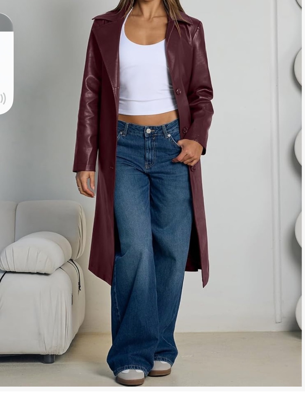 Trendy Queen Womens Long Lapel Faux Leather Jackets L